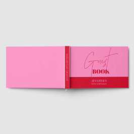 Chique Roze Rood Schrift Verjaardagsgastenboek Gastenboek