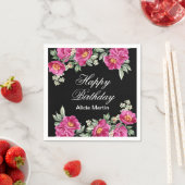 Chique Roze Rood Violet Peony Bloemen Zwart Verjaa Servet (Insitu)