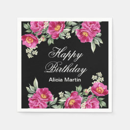 Chique Roze Rood Violet Peony Bloemen Zwart Verjaa Servet