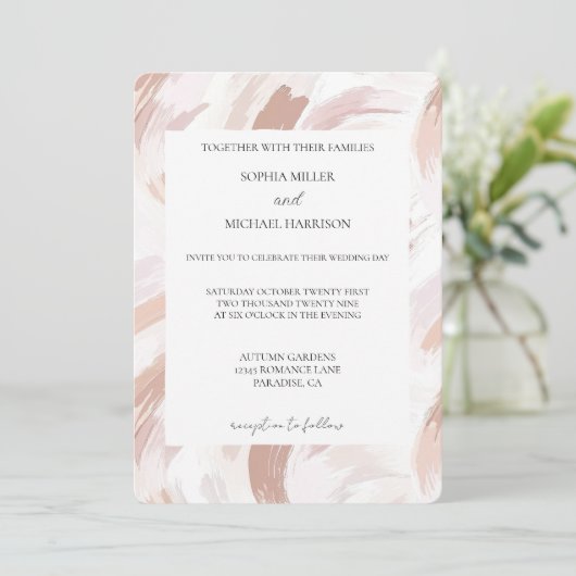 Chique Roze Roos Abstract Huwelijk Kaart (Staand voorkant)