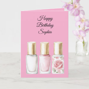 Chique Roze Roos Bloem Nagellak Verjaardag Kaart
