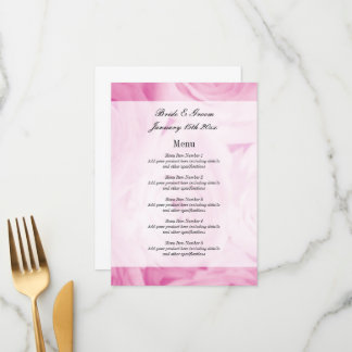 Chique roze roos bloemblaadjes bruiloft menu sjabl