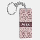 Chique roze roos blush glitterig marmer gepersonal sleutelhanger (Voorkant Links)