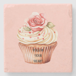 Chique Roze Roos Cupcake Stenen Onderzetter