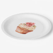 Chique Roze Roos Cupcake Verjaardag Papieren Bordje (Gekanteld)