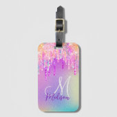 Chique roze roos eenhoorn druipend van glitters mo bagagelabel (Voorkant (verticaal))