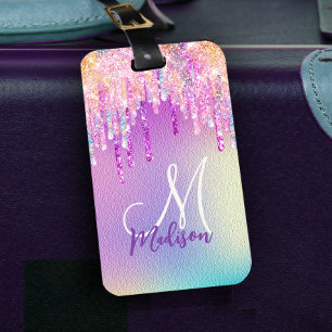 Chique roze roos eenhoorn druipend van glitters mo bagagelabel