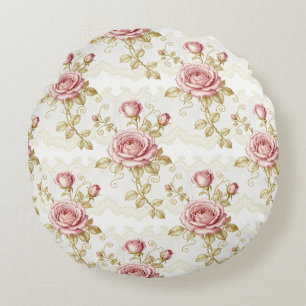 Chique Roze Roos Vintage Shabby Cottage Stijl Rond Kussen