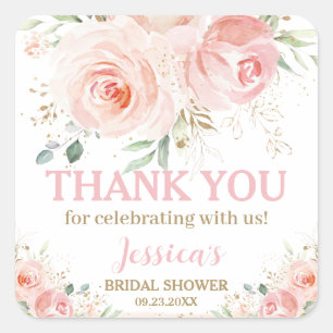 Chique Roze Roze Bloemen Baby Bruidsfeest Verjaard Vierkante Sticker