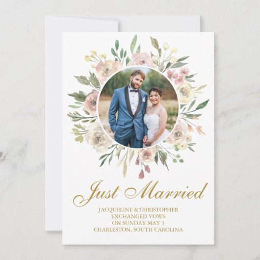 Chique Roze Roze Gouden Bloem Bruidsfotografie Tro Aankondiging (Voorkant)