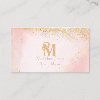 Chique Roze Roze Gouden Glitter Marmer Agate Monog Visitekaartje