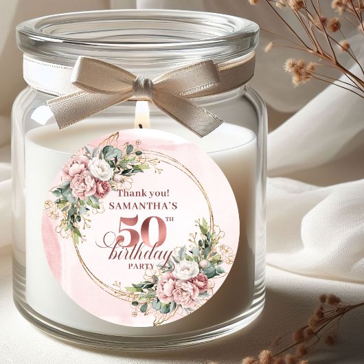 Chique Roze Roze Groene 50e Verjaardagsfeest Label