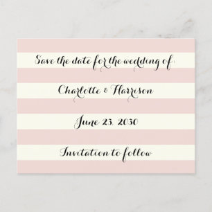 Chique roze roze ivoor gestreepte Save the date Feestdagenkaart