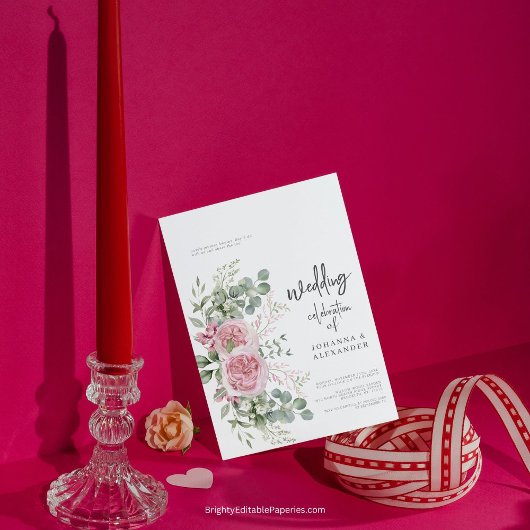 Chique roze roze pioen bloemrijke elegantie bruilo kaart