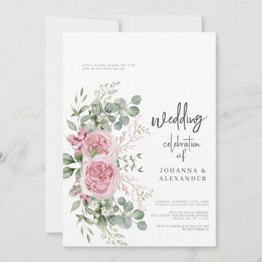 Chique roze roze pioen bloemrijke elegantie bruilo kaart (Voorkant)