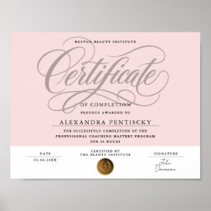 Chique Roze Roze Professionele Certificaat Schoonh Poster