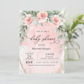 Chique Roze Rozen Baby Shower Kaart (Staand voorkant)