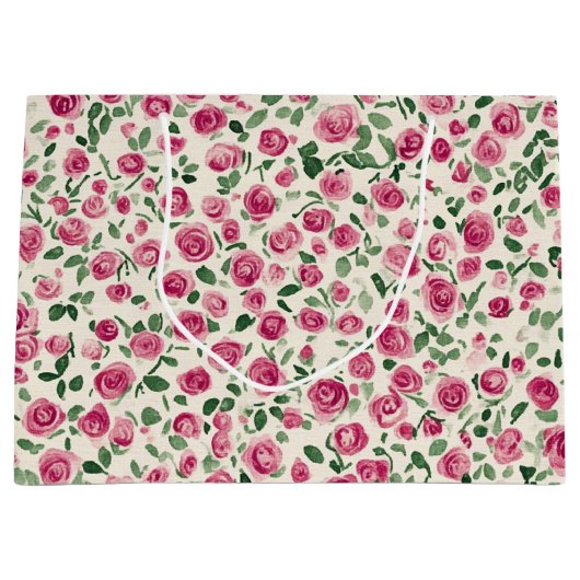 Chique Roze Rozen Bloemige Bruiloftsdouche Groot Cadeauzakje (Voorkant)