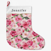 Chique Roze Rozen Bloemige Kerst Grote Kerstsok (Voorkant)