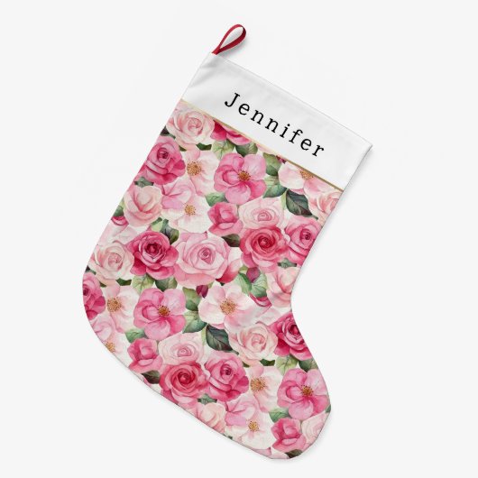 Chique Roze Rozen Bloemige Kerst Grote Kerstsok (Voorkant (Hangend))
