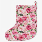 Chique Roze Rozen Bloemige Kerst Grote Kerstsok (Achterkant)
