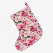 Chique Roze Rozen Bloemige Kerst Grote Kerstsok (Achterkant (Hangend))