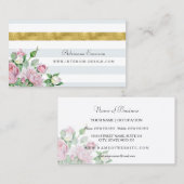 Chique roze rozen faux gouden streep interieur visitekaartje (Voorkant / Achterkant)