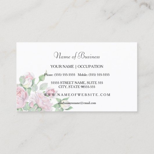 Chique roze rozen faux gouden streep interieur visitekaartje (Achterkant)