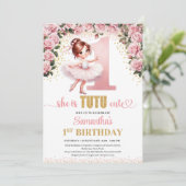 Chique roze rozen gouden ballerina meisje 1e verja kaart (Staand voorkant)