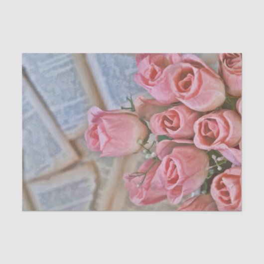 Chique Roze Rozen Landelijk Rustiek Vintage Tissuepapier (Voorkant)