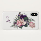 Chique  Roze Rozen, Pansies en Pine Monogram Case-Mate iPhone Case (Achterkant (horizontaal))