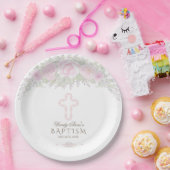 Chique Roze Rozen Tuin Bloem Meisje Doopfeest Papieren Bordje (Feest)