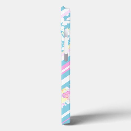 Chique roze rozen, turquoise strepen: iPad Case (Achterkant / Links)