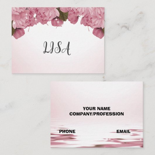 chique roze rozen visitekaartje (Voorkant / Achterkant)