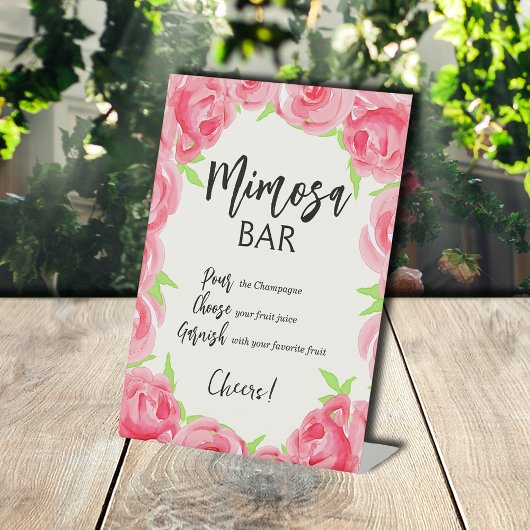 Chique Roze Rozen Vrijgezellenfeest Mimosa Bar Reclamebord Met Voetstuk