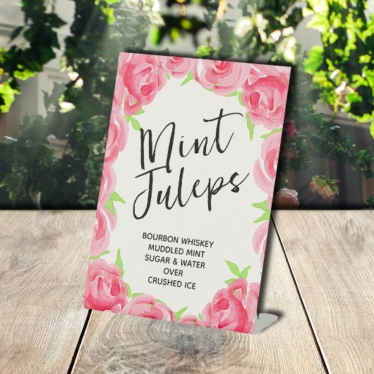 Chique roze rozen Vrijgezellenfeest Mint Juleps Reclamebord Met Voetstuk