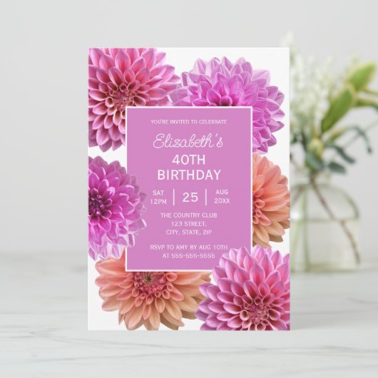 Chique Roze Sinaasappel Dahlia Floral 40e verjaard Kaart (Staand voorkant)