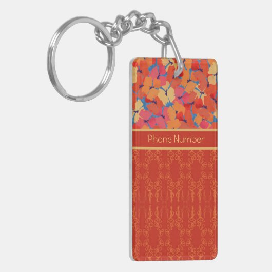 Chique roze, Sinaasappel, gele papaver langwerpige Sleutelhanger (Voorkant Links)