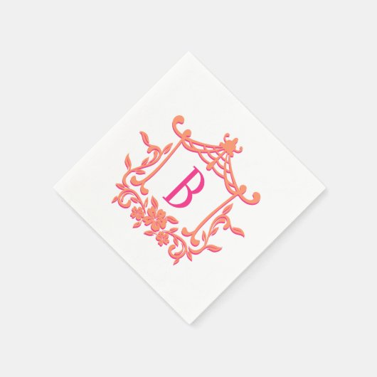 Chique Roze Sinaasappel Pagode Lijst Monogram Init Servet (Hoek)