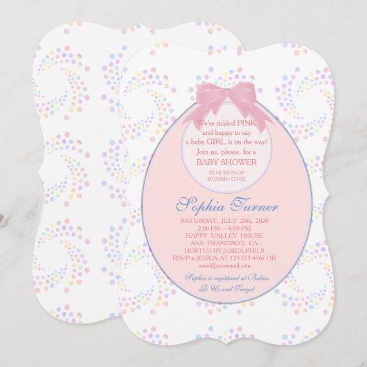 Chique roze slab lint meisje BABY SHOWER uitnodigi Kaart (Voorkant / Achterkant)