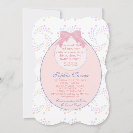 Chique roze slab lint meisje BABY SHOWER uitnodigi Kaart (Voorkant)