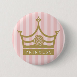 Chique Roze Strepen en Gouden Roze Prinsessen Kroo Ronde Button 5,7 Cm