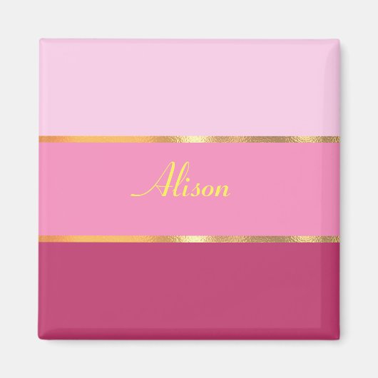 chique roze strepen goud Naam Magneet (Voorkant)