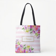 Chique roze strepen waterverf bloemen tas