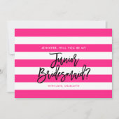 Chique roze strepen zal je mijn junior bruidsmeisj kaart (Voorkant)