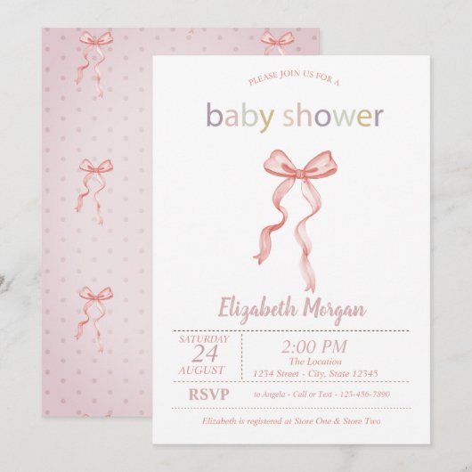 Chique Roze Strik Babyshower Kaart (Voorkant / Achterkant)