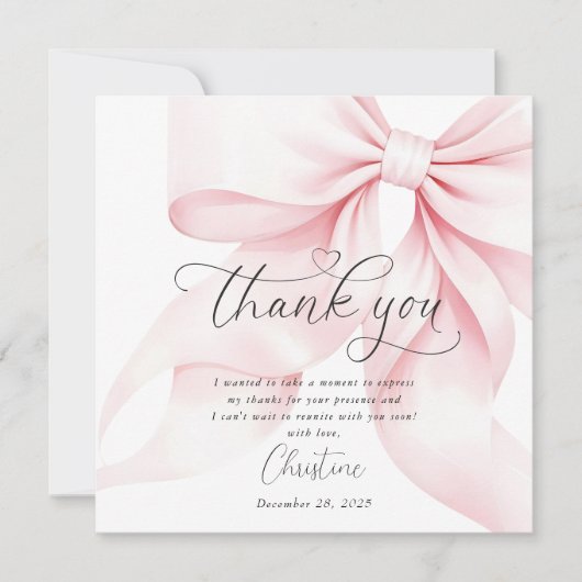 Chique Roze Strik Bruidsfeest Bedankkaart (Voorkant)