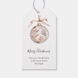 Chique Roze Strik Kerstbal  Cadeaulabel