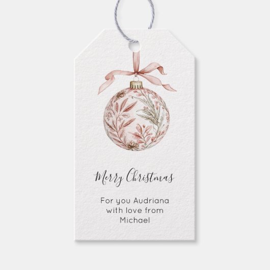 Chique Roze Strik Kerstbal Cadeaulabel (Voorkant)