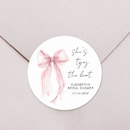 Chique Roze Strik Waterschildering Bruiloftsfeest Ronde Sticker